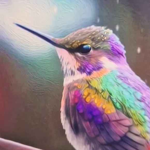 Framed 4x4 Hummingbird Fantasy Art Watercolor Oil Painting Print - Picture 10 of 11